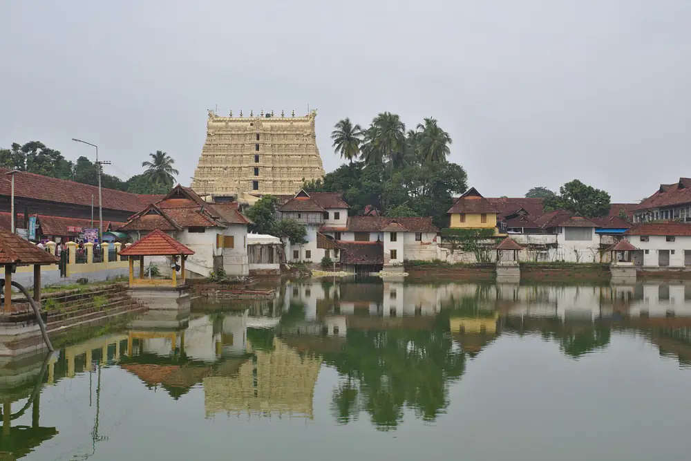 Sree Padmanabhaswamy Temple complex seen from Padma Theertham, Thiruvananthapuram