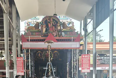 Attukal Bhagavathy Temple sanctum entrance in Thiruvananthapuram, Kerala, where the Attukal Pongala offering is made