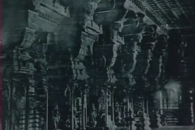 Historical illustration of the interior of Padmanabhaswamy Temple