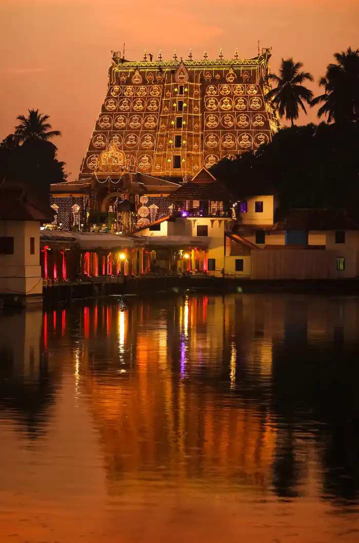 Gopuram of Sree Padmanabhaswamy Temple rising above Fort, Thiruvananthapuram